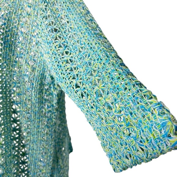 CYNTHIA MAX RELAX 3/4 Sleeve Button Front Blue Yellow Green Knit Cardigan Sz 2X - Picture 7 of 16